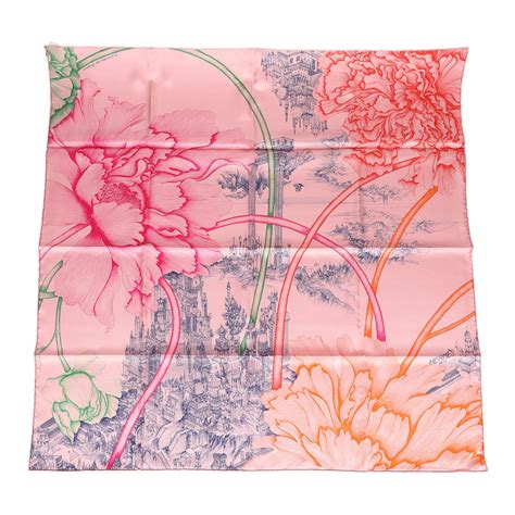 hermes a l ombre des pivoines scarf|HERMES Silk A l'Ombre des Pivoines Scarf 90 White .